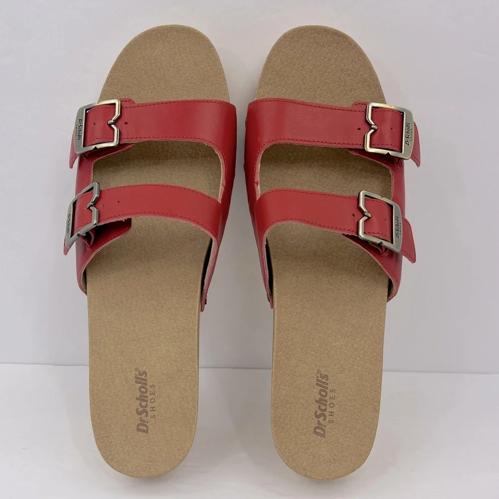 Dr Scholl’s SHOES, ORIGINAL VIBE PLATFORM, HEELED SLIDE SANDALS, RED LEATHER 11
